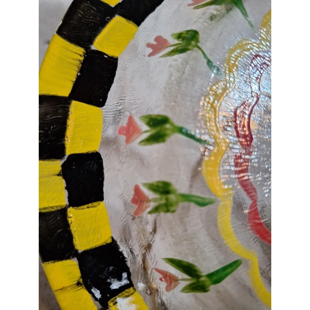Vintage 1960's MacKensie-Childs Reverse Hand Painted Fused Glass Tulip Plate - Picture 8 of 12